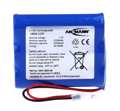 Ansmann Industrial 1S3P 3.635V 10500mAh High Capacity Rechargeable Li-ion Battery Pack