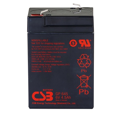 CSB GP645 F1 6V 4.5Ah Sealed Lead Acid Battery