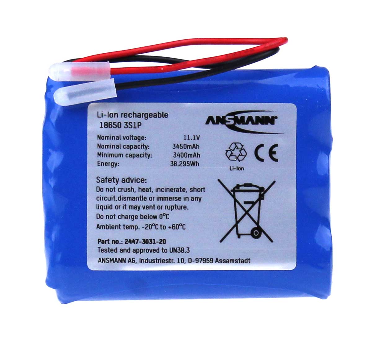 Ansmann Industrial 3S1P 10.9V 10905mAh High Capacity Rechargeable Li-ion Battery Pack