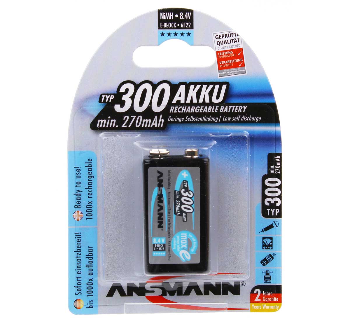 Ansmann 9v Rechargeable Batteries 300mAh