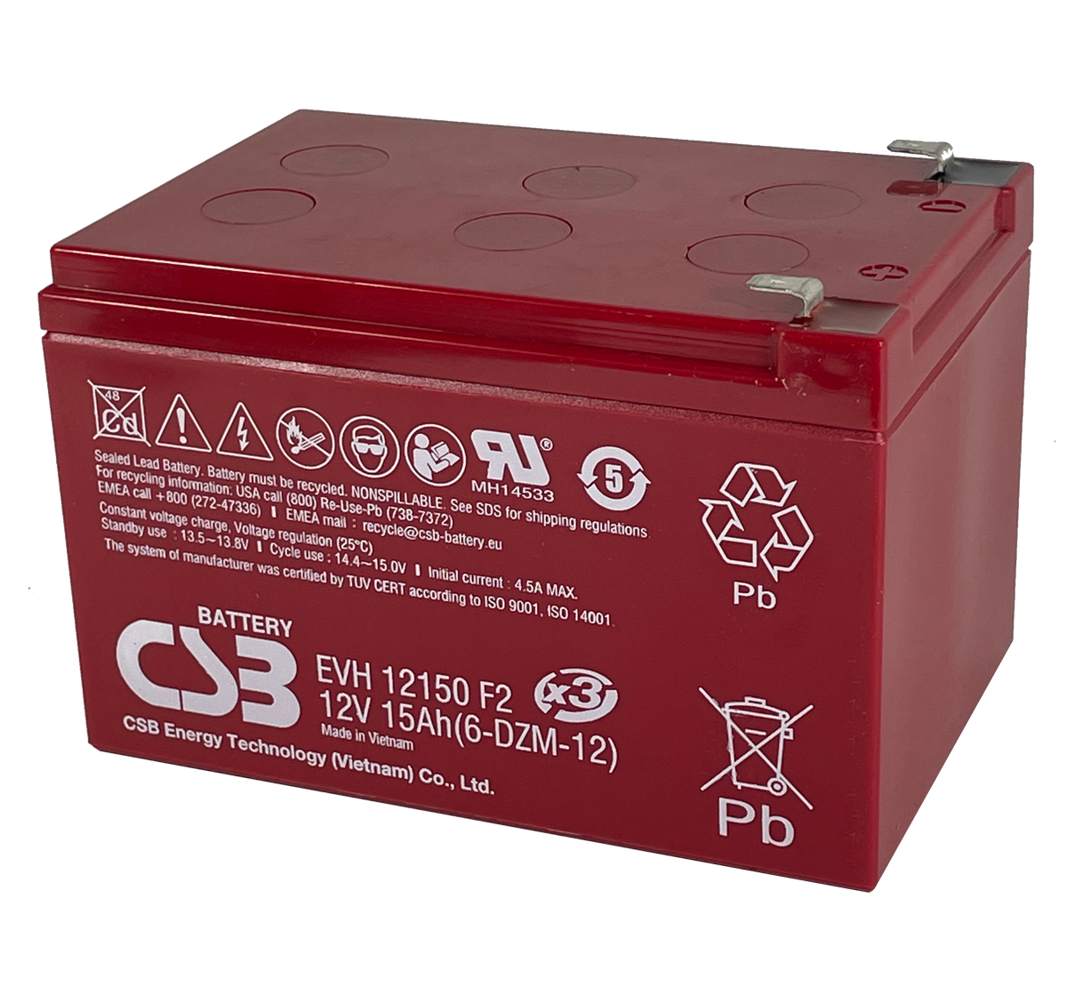 CSB EVH12150 12V 15Ah Sealed Lead Acid Battery