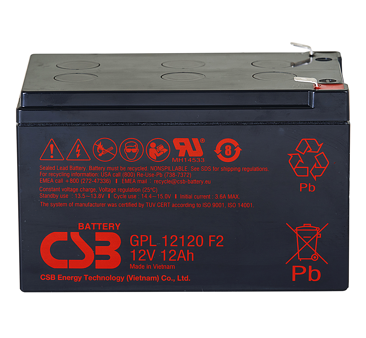 CSB GPL12120 12V 12Ah Sealed Lead Acid Battery