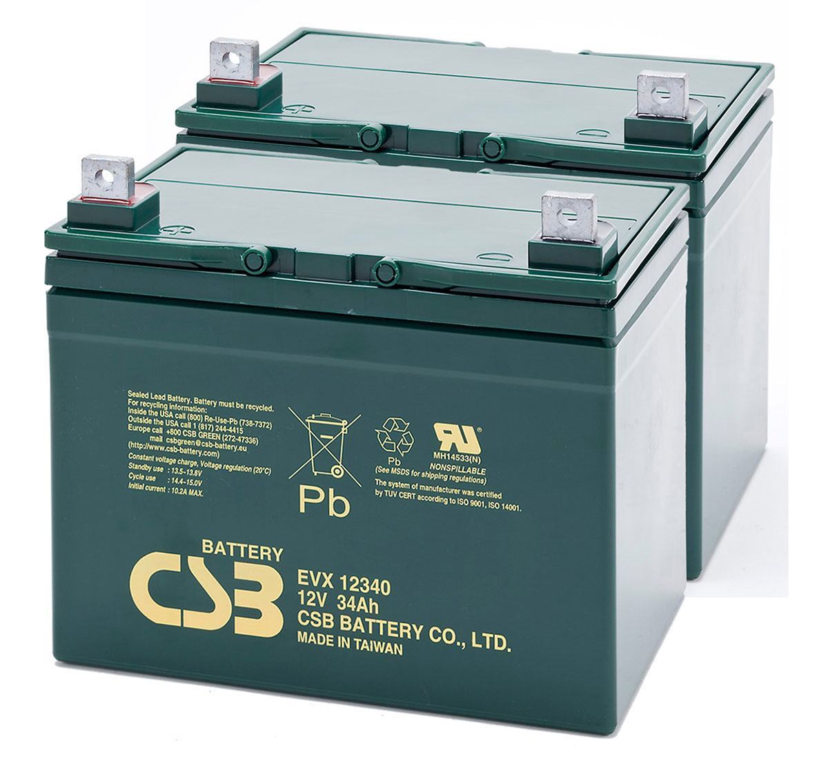 Pair of CSB EVX12340 12V 34Ah Mobility Scooter Batteries