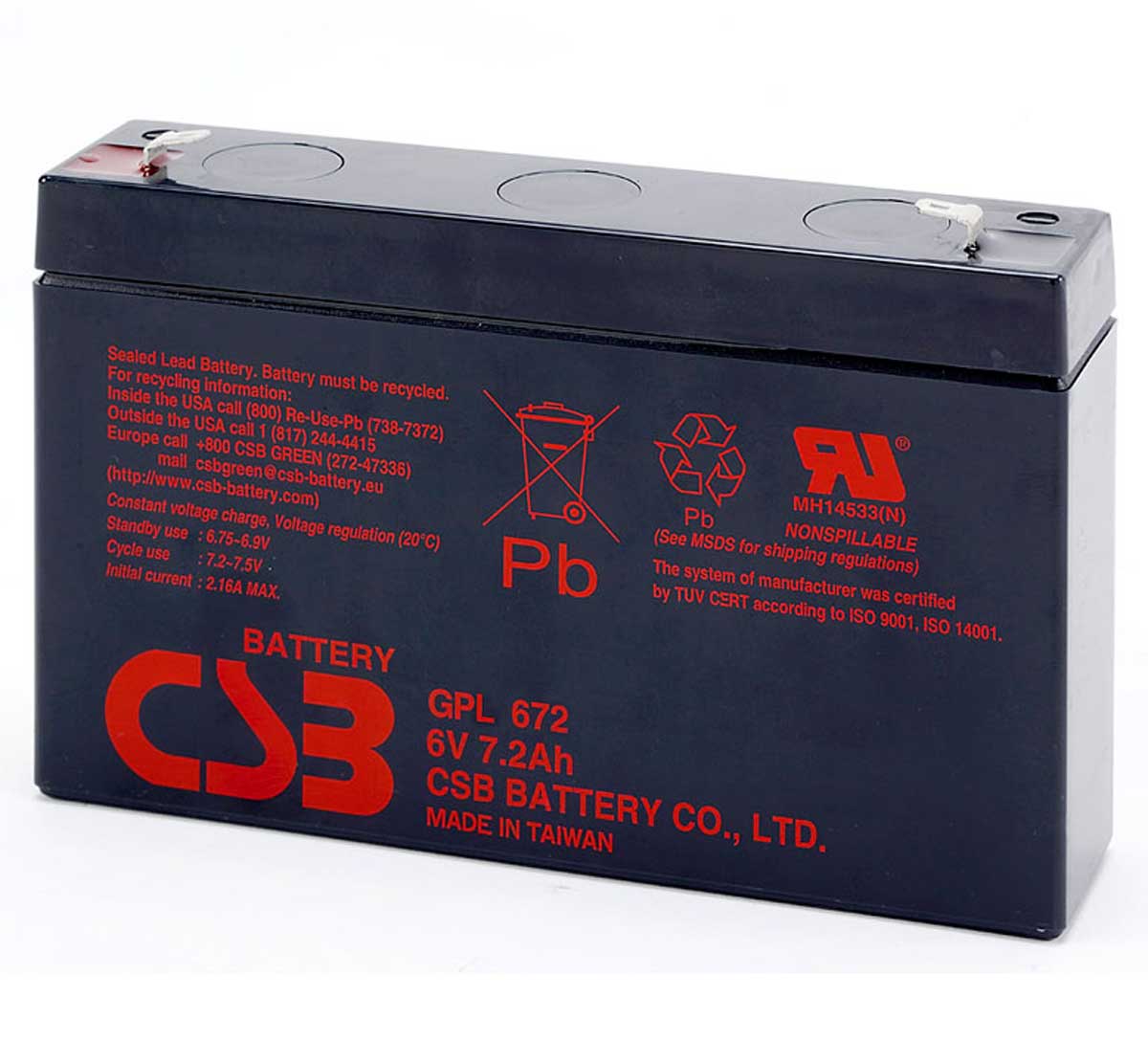 CSB GPL672 6V 7.2Ah Sealed Lead Acid Battery