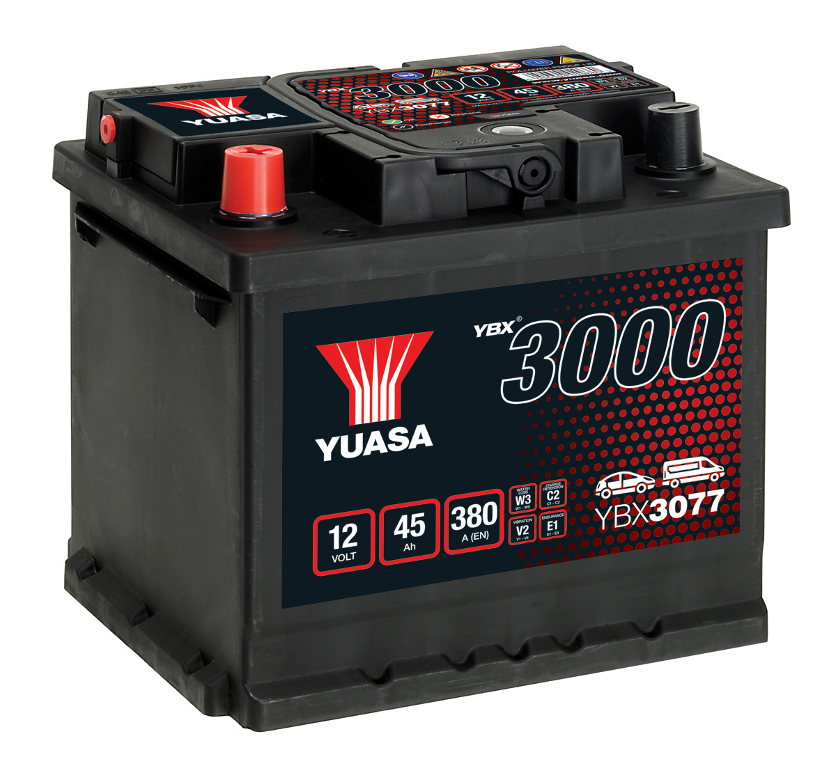 Yuasa YBX3077 077 Size 12V 45Ah Car Battery
